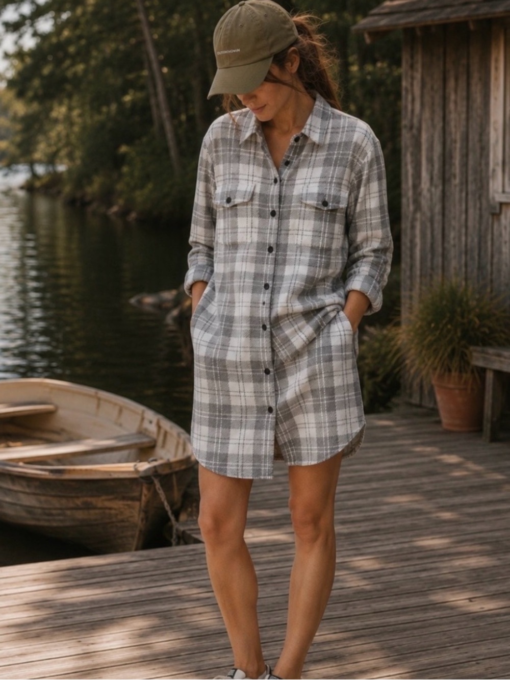 Outerknown Blanket Shirt Dress in Half Light Little Boxes